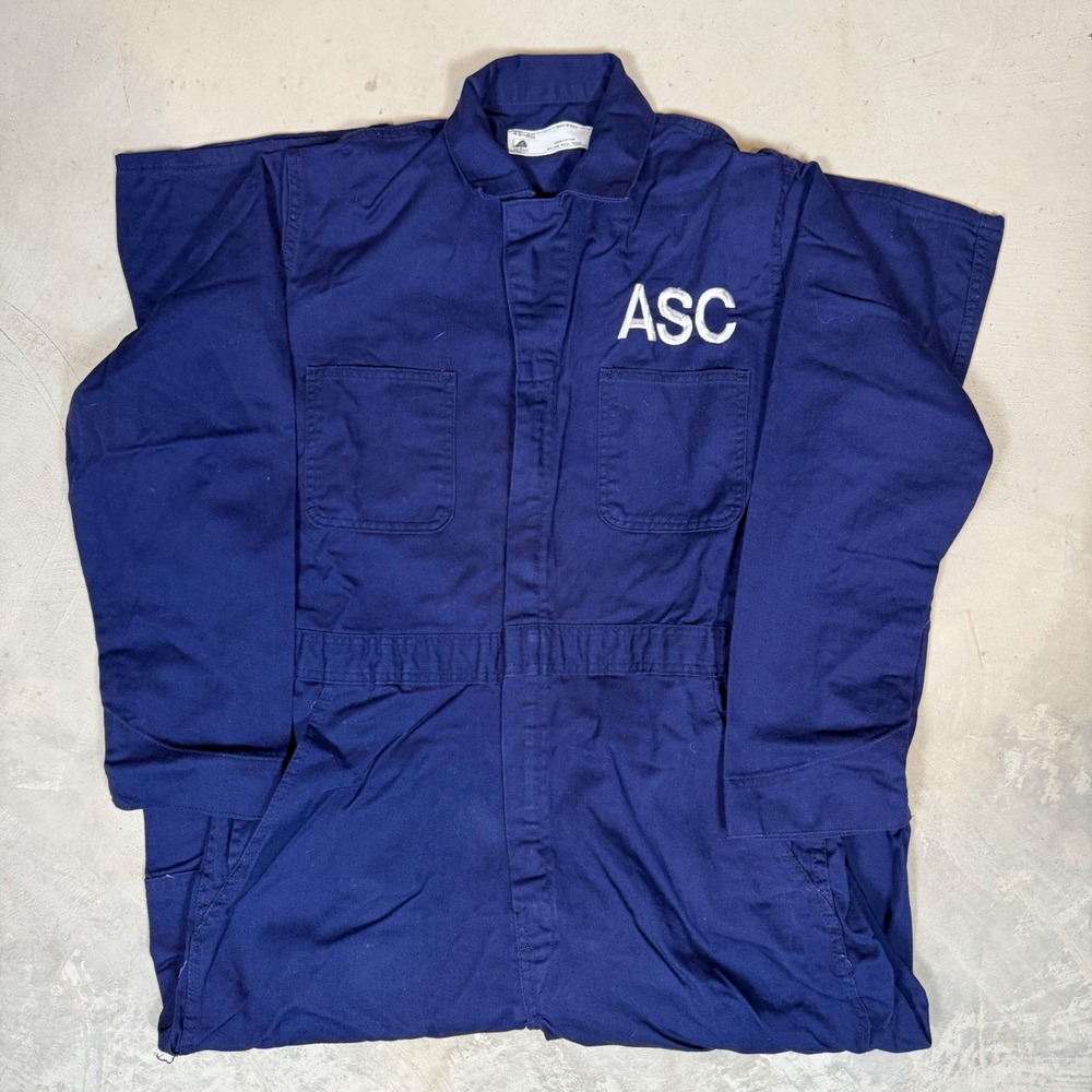 Vintage Navy Blue Cotton Workwear Coveralls ASC Embroidered Scoville Zipper 42